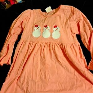 Stitchy Fish Girl's Long Sleeve Snowman Dress Size 8